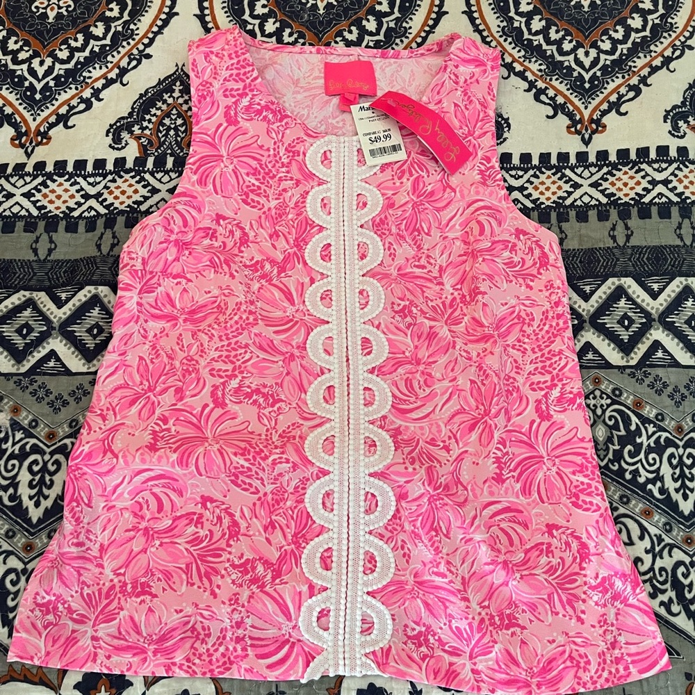 Lilly Pulitzer Pink Floral Top with White Accents